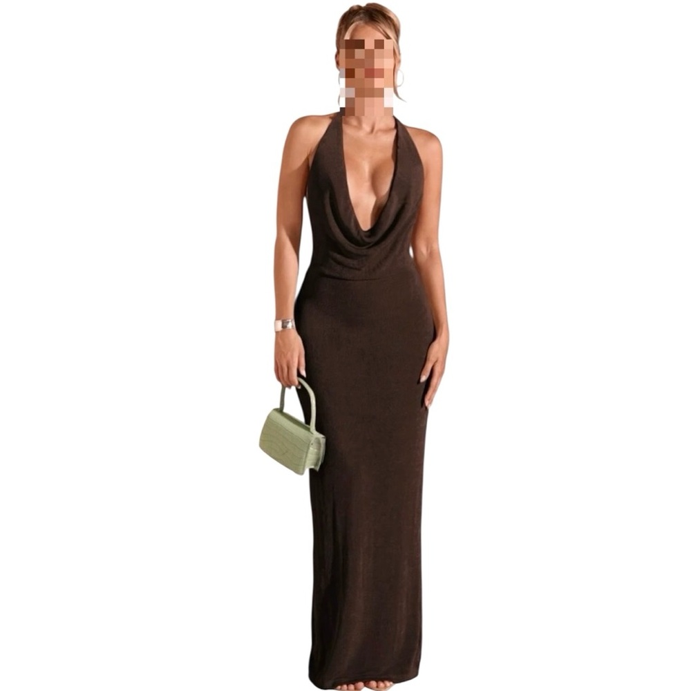 🔥Sexy Backless Halter Maxi Dress 👗 | SHEIN BAE – Size M